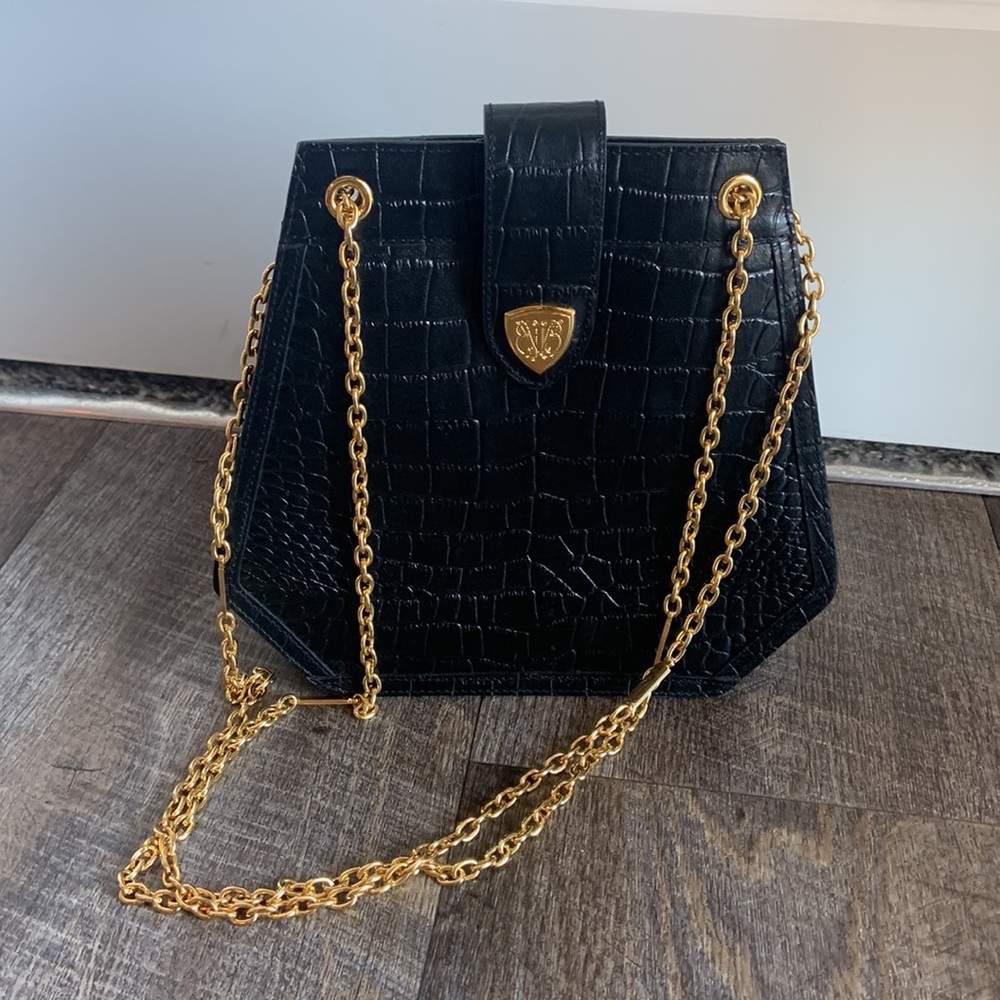 Vintage Blaine Trump Black Leather Croco Purse NWOT